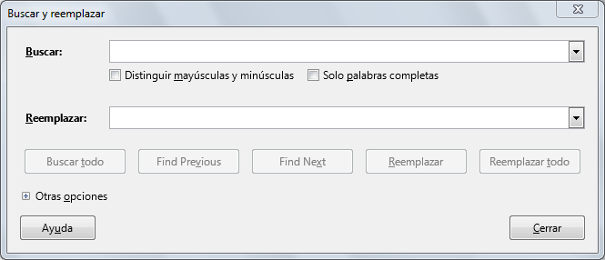 El diálogo Buscar y reemplazar