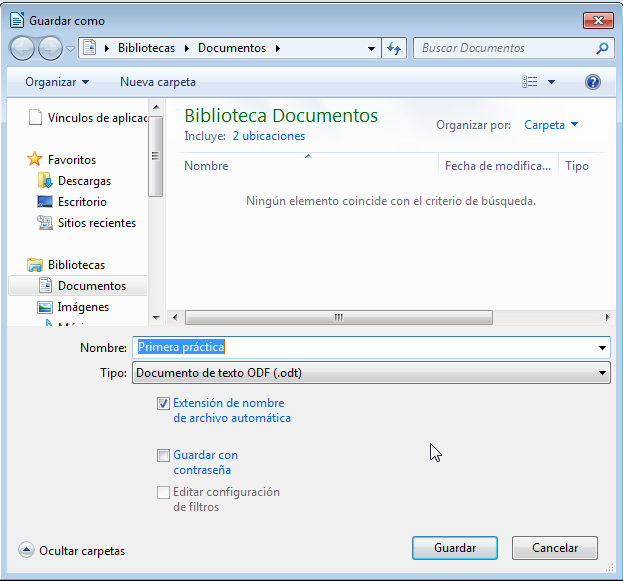 El diálogo Guardar como en Windows 7