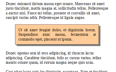 Ejemplo de párrafo personalizado con sangrías, relleno de color y borde con sombra.