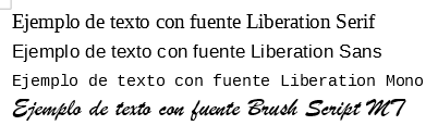 Ejemplo de diferentes tipos de letra