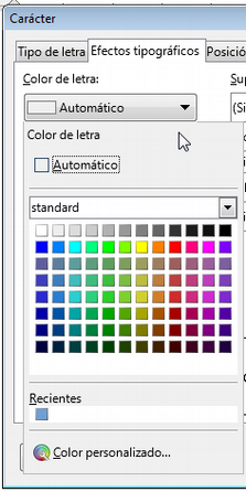 Desplegable de color de letra