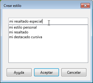 El cuadro de diálogo Crear estilo