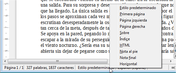 Aplicar estilo de página desde la barra de estado Aplicar estilo de página desde la barra de estado