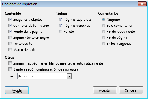 Las Opciones de impresión desde el diálogo de Configurar impresora Las Opciones de impresión desde el diálogo de Configurar impresora