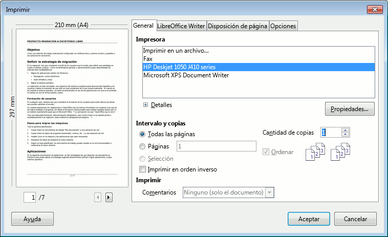 Imagen animada mostrando las diferentes pestañas del diálogo Imprimir Imagen animada mostrando las diferentes pestañas del diálogo Imprimir
