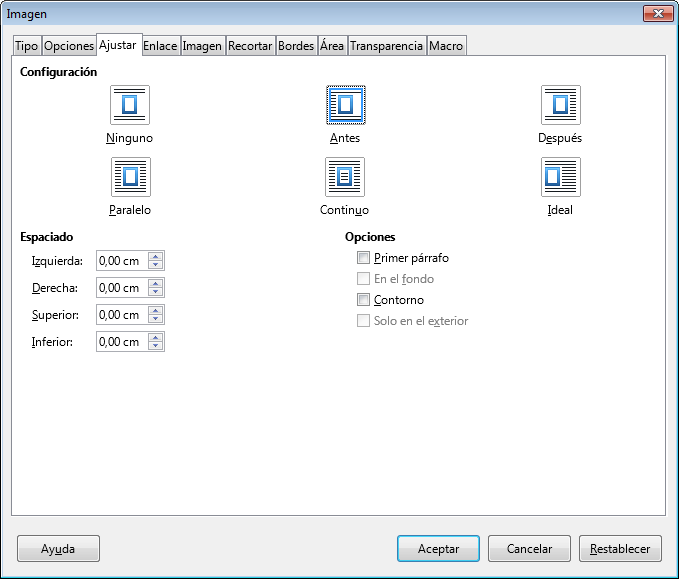 Pestaña Ajustar del cuadro de diálogo Imagen