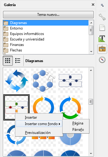 La ficha Galería del panel lateral