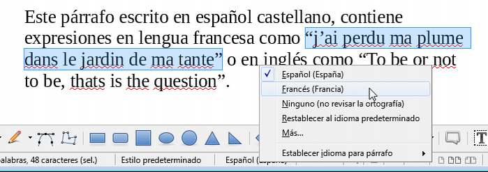 Cambiando el idioma a una selección de texto