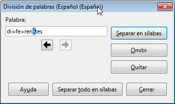 Cuadro de diálogo División de palabras