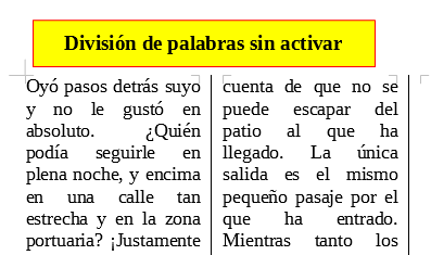 Imagen animada alternando texto con división de palabras y sin ella.