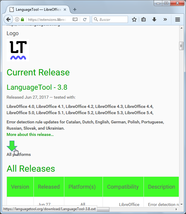 Enlace de descarga a la extensión LanguageTool