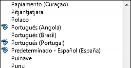 Lista de idiomas con corrector ortográfico instalado o no