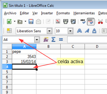 Área de trabajo de Calc