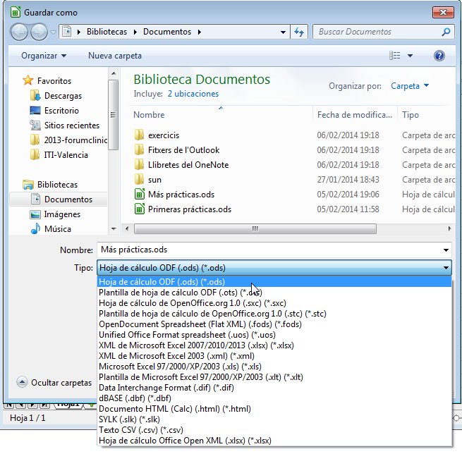 Cuadro de diálogo Guardar como en Windows 7