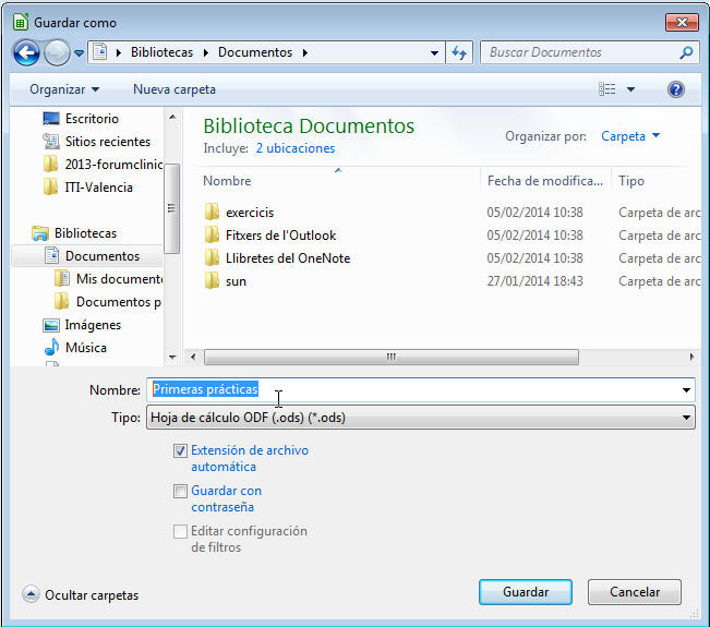 Diálogo Guardar como en Windows 7