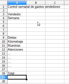 Modelo para control gastos semanales