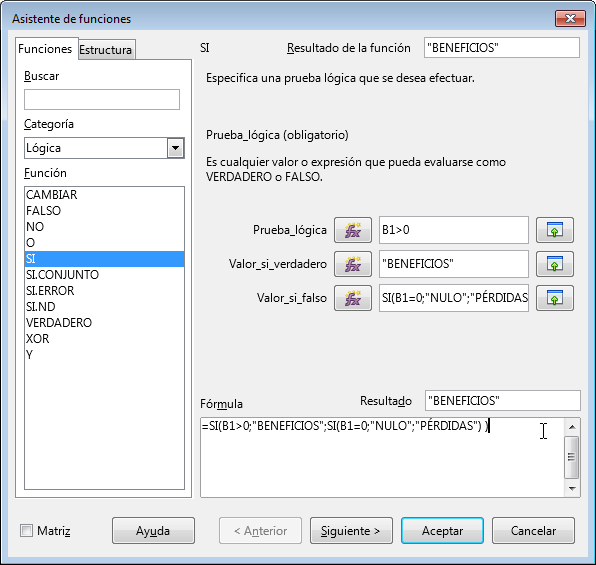 Asistente para funciones con una fórmula completada