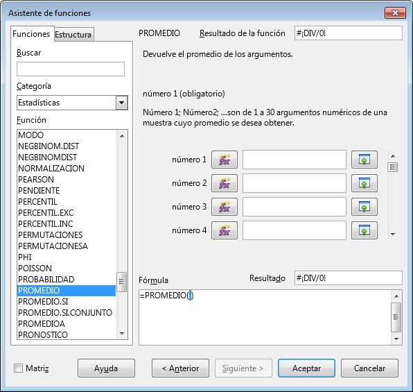 Ejemplo de uso del Asistente con la función PROMEDIO