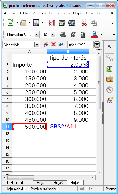 Resultados de copiar la fórmula con la referencia fija