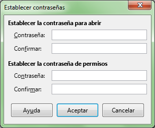 Cuadro de diálogo Establecer contraseñas