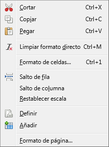 Menú contextual del modo Previsualización del salto de página