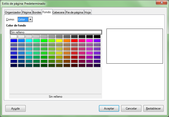 Diálogo Estilo de página, ficha Fondo