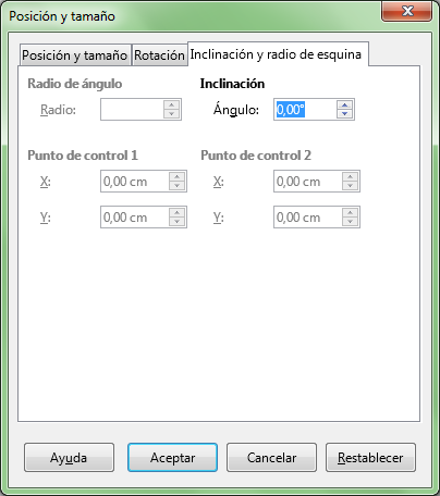 Pestaña Inclinación y radio de esquina de Posición y tamaño