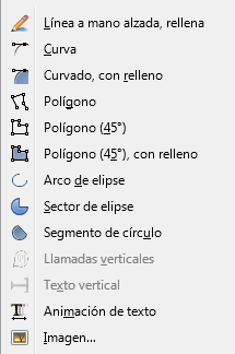 Menú contextual de la barra de herramientas Dibujo
