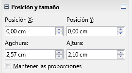 Posición y tamaño en la ficha Propiedades