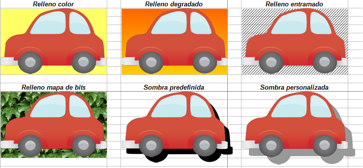 Ejemplos de diferentes opciones de relleno