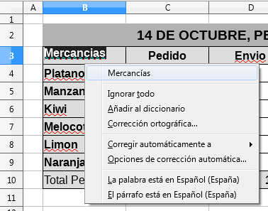 Sugerencias de corrección para la palabra Mercancías escrita sin acento