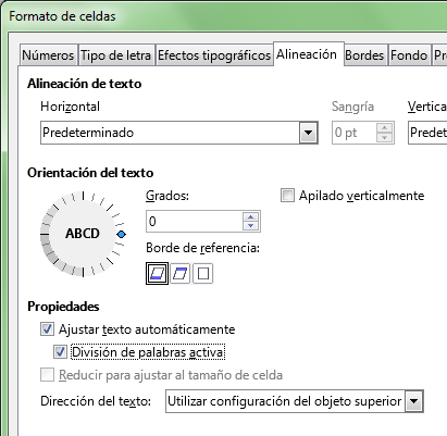 Activar o desactivar la división silábica en celdas