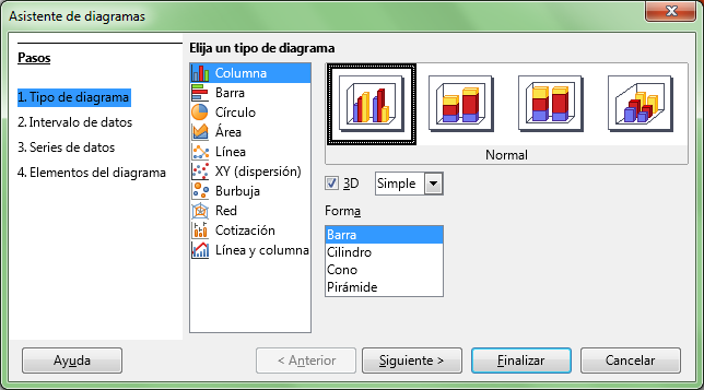 Asistente para diagramas - Gráfica 3D estilo simple