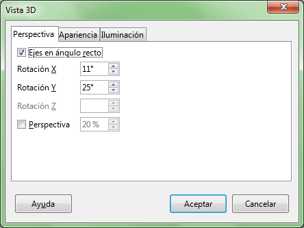 Diálogo Vista 3D, Ficha Perspectiva