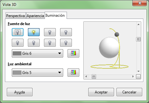 Diálogo Vista 3D, Ficha Iluminación
