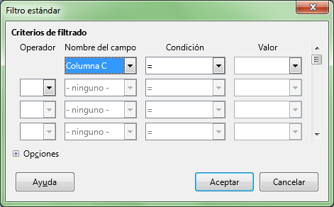 Diálogo Filtro estándar