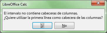 Confirmar utilizar la primera línea como cabecera de columnas