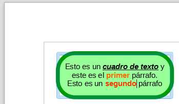 Cuadro de texto en el que se ha editado el texto; se muestra el punto de inserción parapadeando