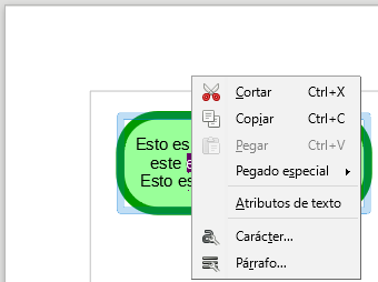 Menú contextual del cuadro de texto en modo edición del texto