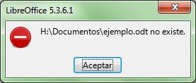 Aviso al hacer clic sobre un hiperenlace a un documento que no es accesible desde nuestro ordenador