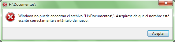 Aviso al hacer clic sobre un hiperenlace a una carpeta que no es accesible desde nuestro ordenador