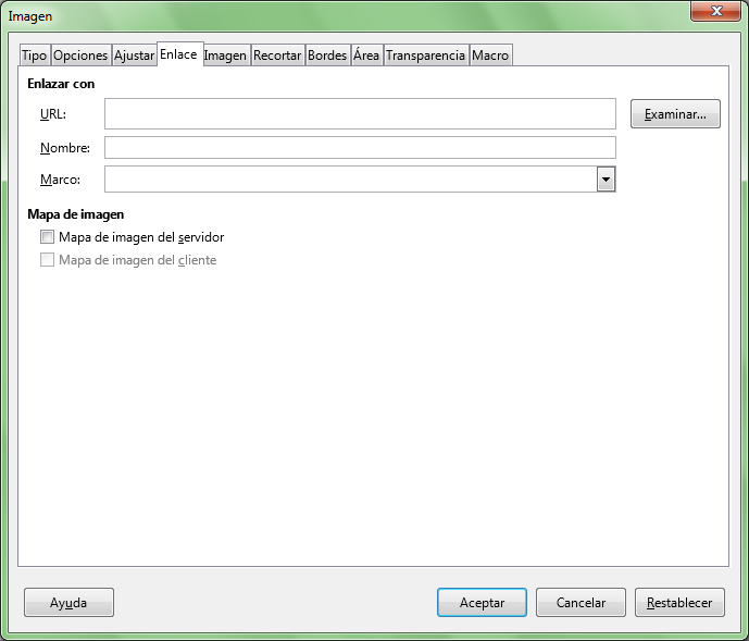 Pestaña Enlace del diálogo Imagen