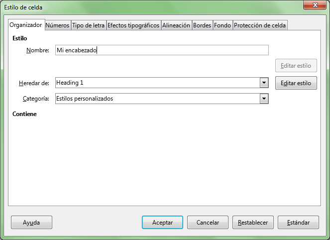 Diálogo Estilo de celda: Mi encabezado