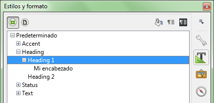 Nuevo estilo, mostrado en orden jerárquico en la lista