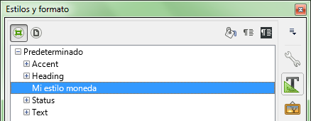 Nuevo estilo, mostrado en orden jerárquico en la lista