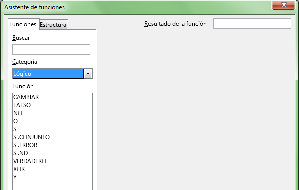 Funciones de la categoría Lógico