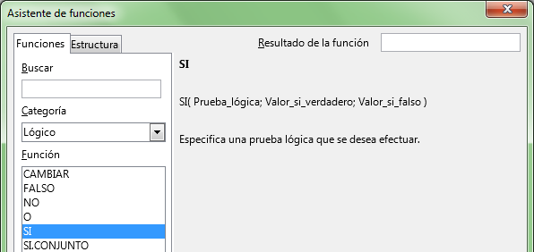 Descripción de la función SI