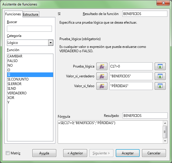 Asistente para funciones con una fórmula completada