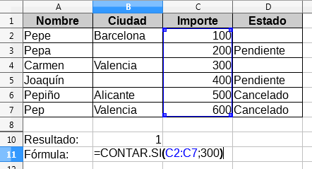 Criterio igual a un valor