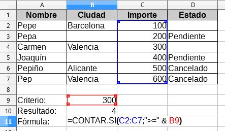 Criterio mayor o igual a al valor de una celda